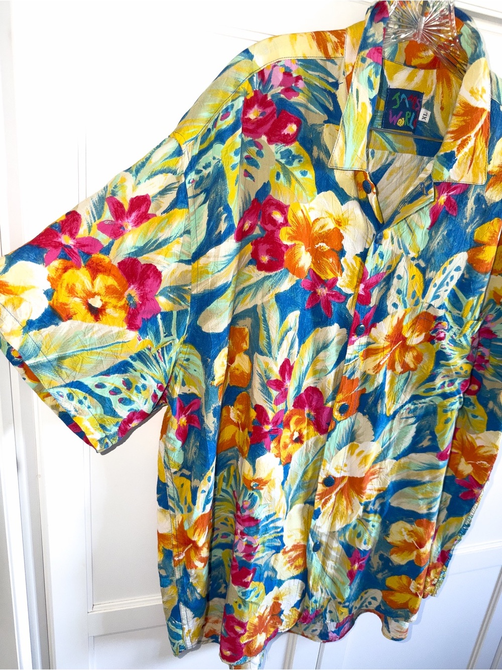 Vintage Jam's World Antherium print Kabe Crepe Rayon aloha Hawaii shirt X-Large - Picture 6 of 10